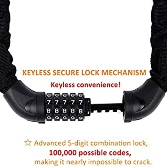 BICYCLE COMBINATION FIVE DIGIT CODE CHAIN LOCK NWT - Picture 2 of 7